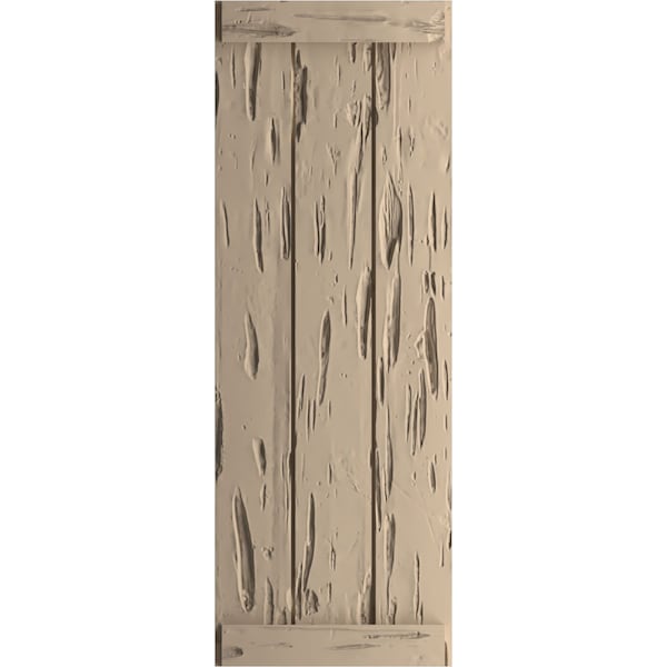 Rustic 3 Board Joined Board-n-Batten Pecky Cypress Faux Wood Shutters W/End Batten, 16 1/2W X 60H